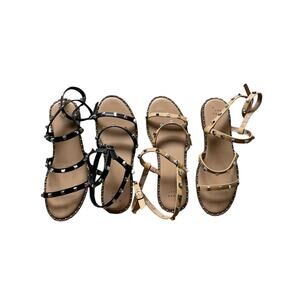 a new day Studded Strappy Sandals in Black and Tan